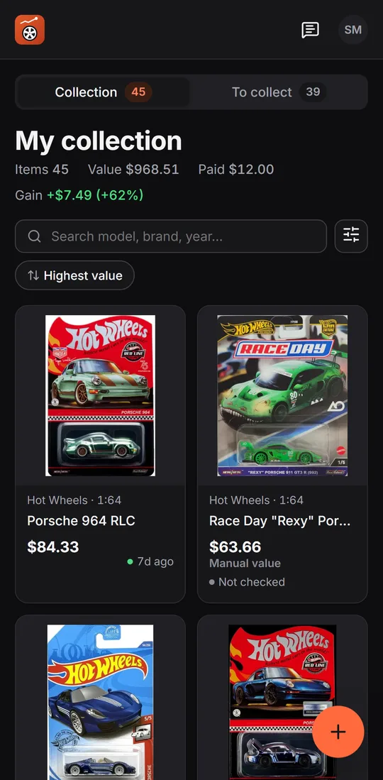 Diecast-o-meter on a phone